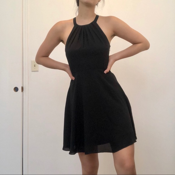 Express Halter Neck Open Back Black Dress - Picture 3 of 4